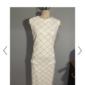 Sharagano White and Blue Grid Midi Dress